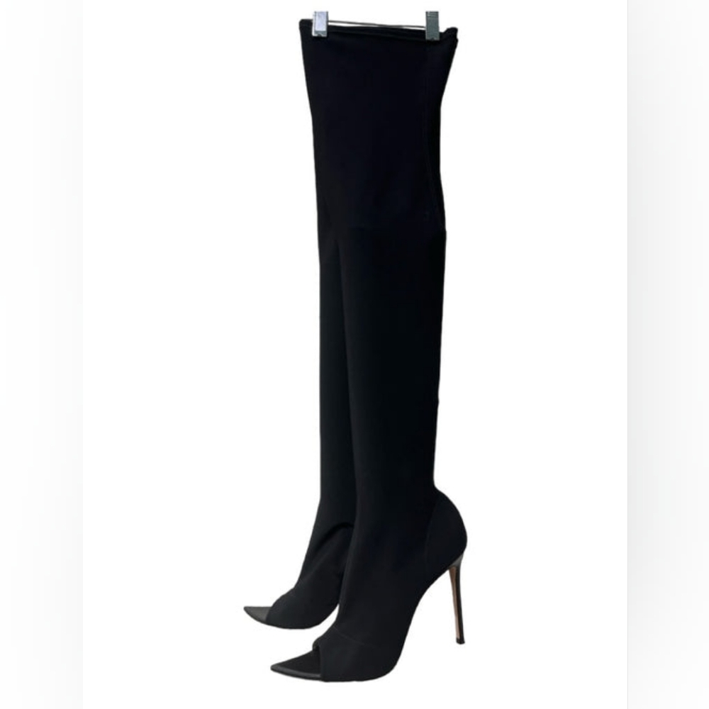 Over-the-knee Nylon Peep-Toe Boots